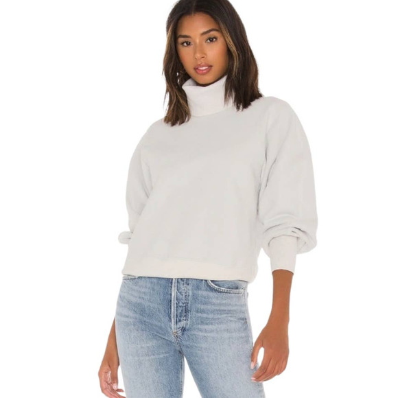 NWT AGOLDE Sz Medium Extended Rib Turtleneck Cotton Sweatshirt Gray Paper Mache - Picture 2 of 11